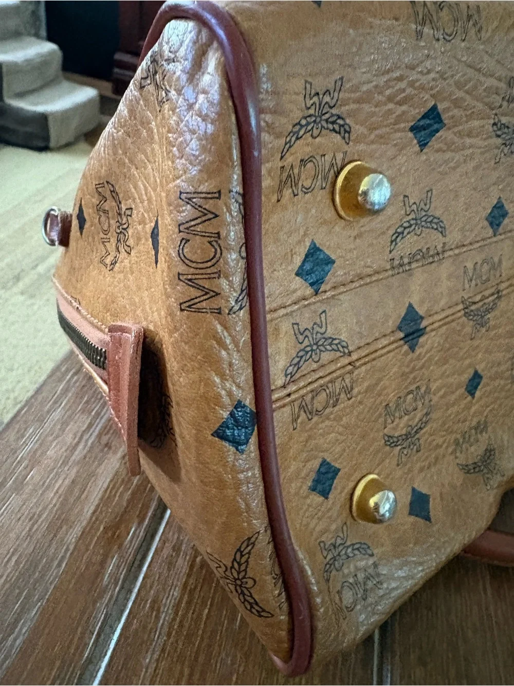 MCM Cognac Monogram Satchel with Brown Leather Handles